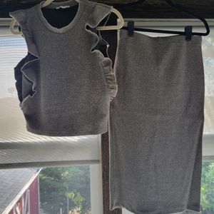 Zara ruffle top Sz S, matching Midi stretch pencil Skirt Sz M - sold as Set